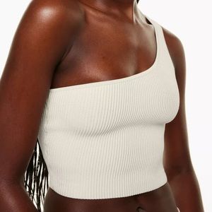 Aritzia Babaton Sculpt Knit One-Shoulder Cropped Tank in Light Grey